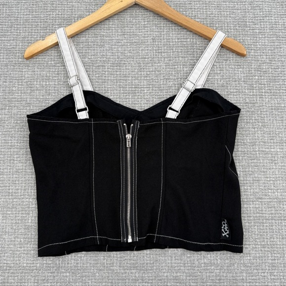 Royal Bones Black Crop Top Corset‎ Sz M White Stitching Goth Punk Grunge Indie - Picture 5 of 11